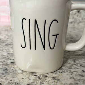 Rae Dunn White Ceramic Mug with Black SING